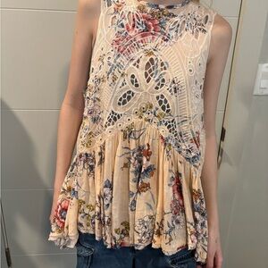 Ganni Cream Sleeveless Asymmetrical Peplum Blouse